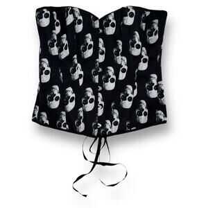 Skull Boned Corset Top Womens Size Medium Large Black White Grunge Cosplay